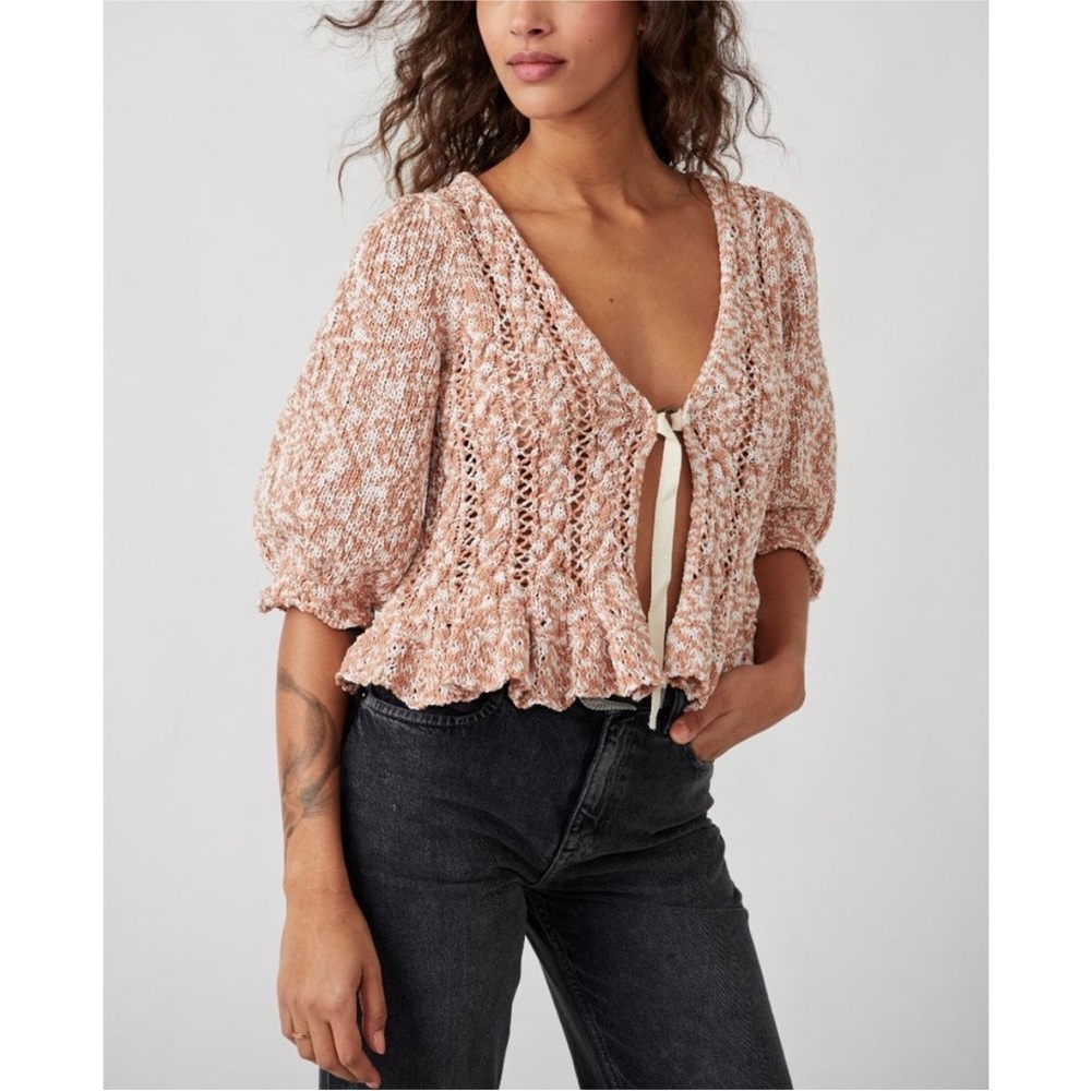 Free People Yesterday Cardi, Ruffled, Tie Front, Airy Cardigan